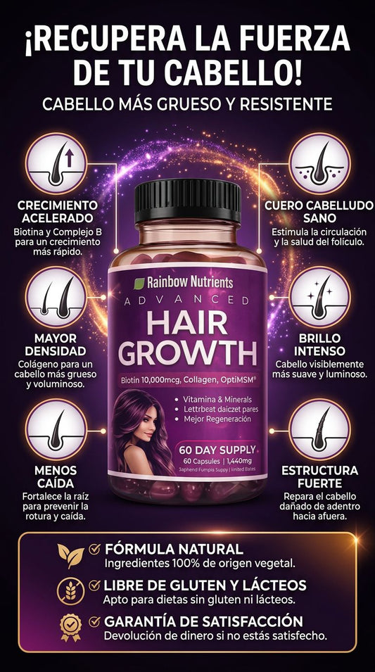 Advanced Hair Growth — Biotina 10,000mcg, Colágeno, OptiMSM®